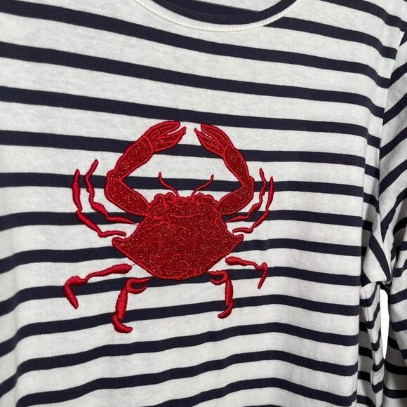 Cactus + Pearl Blouse Women's Medium Striped 3/4 Sleeve Crab Metallic Top - Picture 4 of 9